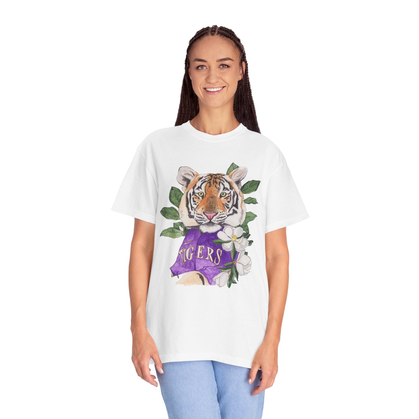 LSU Tiger Floral T-Shirt — 'Tigers' Mascot Graphic