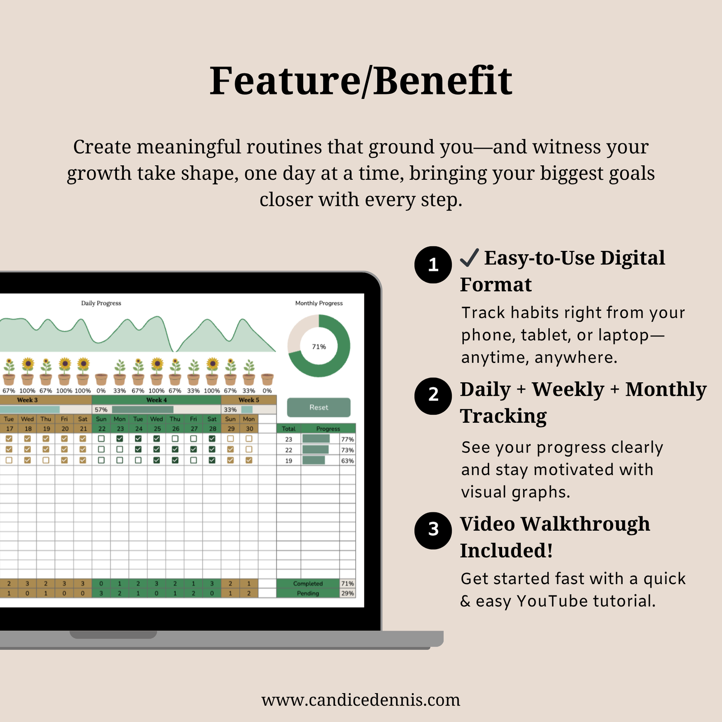 🌿 Digital Habit Tracker (Google Sheets) – Track Your Daily, Weekly & Monthly Goals with Clarity