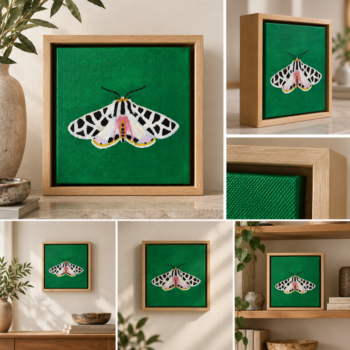 Garden Tiger Moth Original Acrylic Painting | Small Framed Wall Art