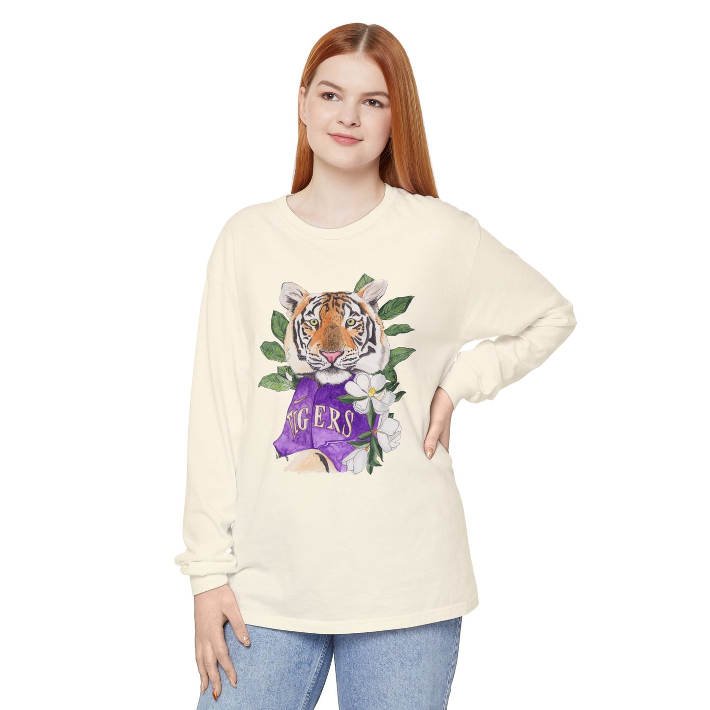 LSU Tiger Baseball Floral Long Sleeve T-Shirt — 'Tigers' Graphic