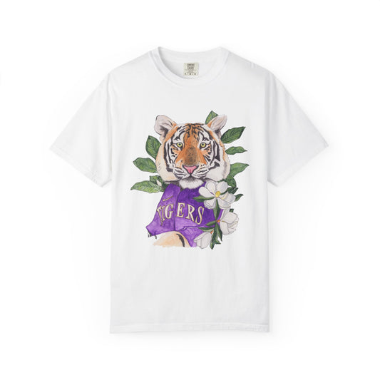 LSU Tiger Floral T-Shirt — 'Tigers' Mascot Graphic