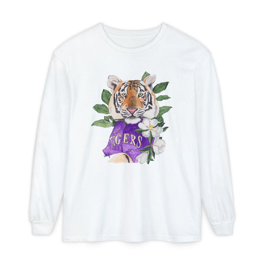 LSU Tiger Baseball Floral Long Sleeve T-Shirt — 'Tigers' Graphic