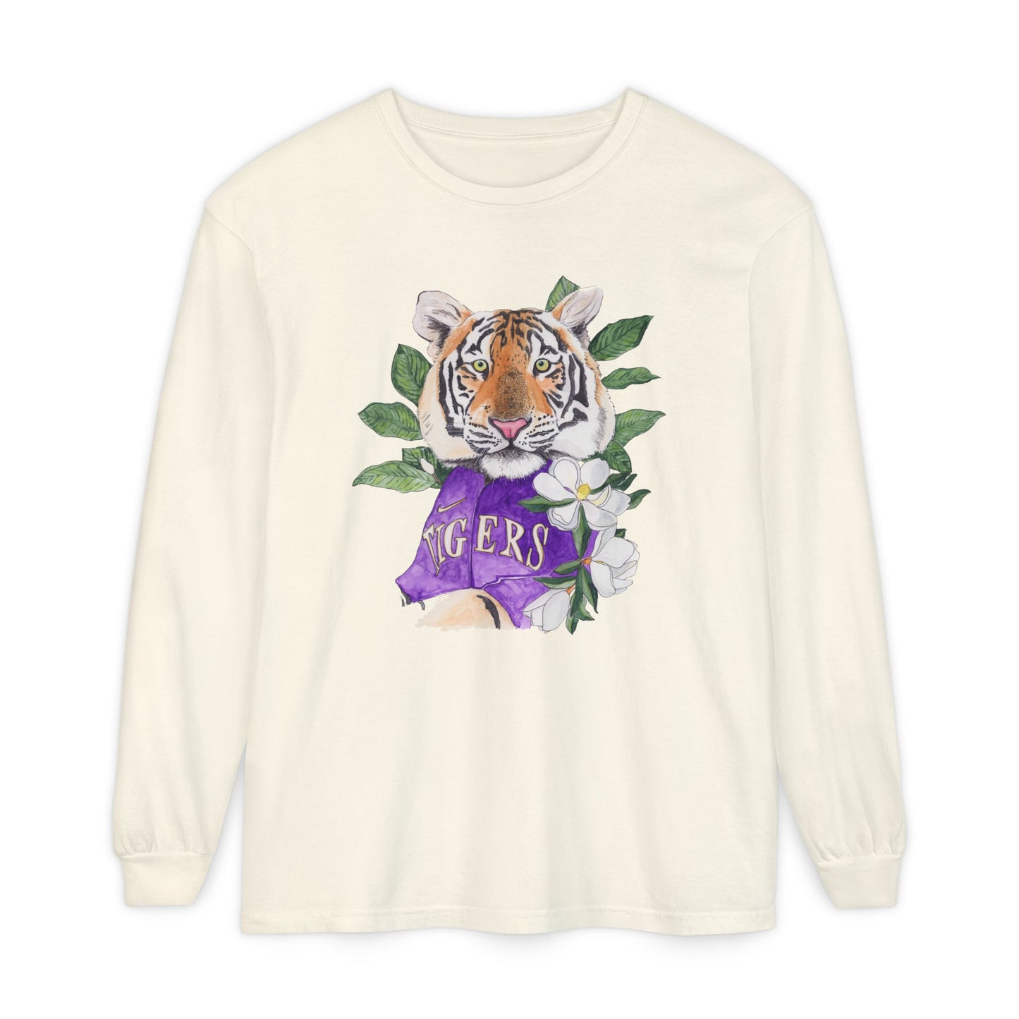 LSU Tiger Baseball Floral Long Sleeve T-Shirt — 'Tigers' Graphic