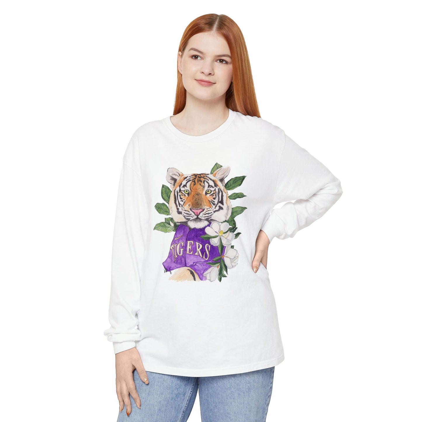 LSU Tiger Baseball Floral Long Sleeve T-Shirt — 'Tigers' Graphic